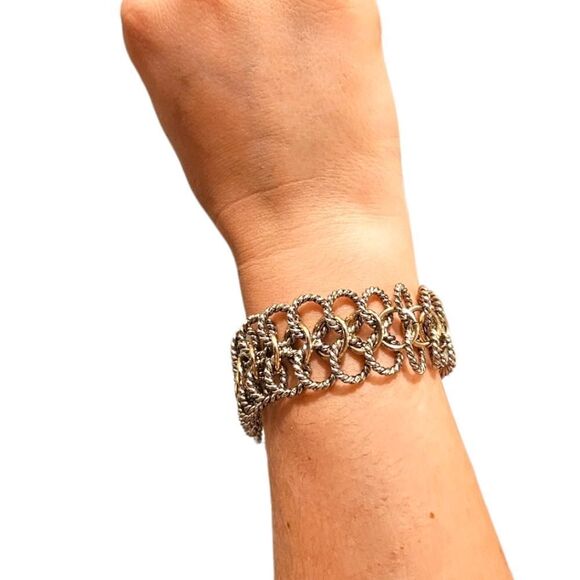 Two Tone Woven Hoop Link Chain Bracelet - Picture 4 of 13